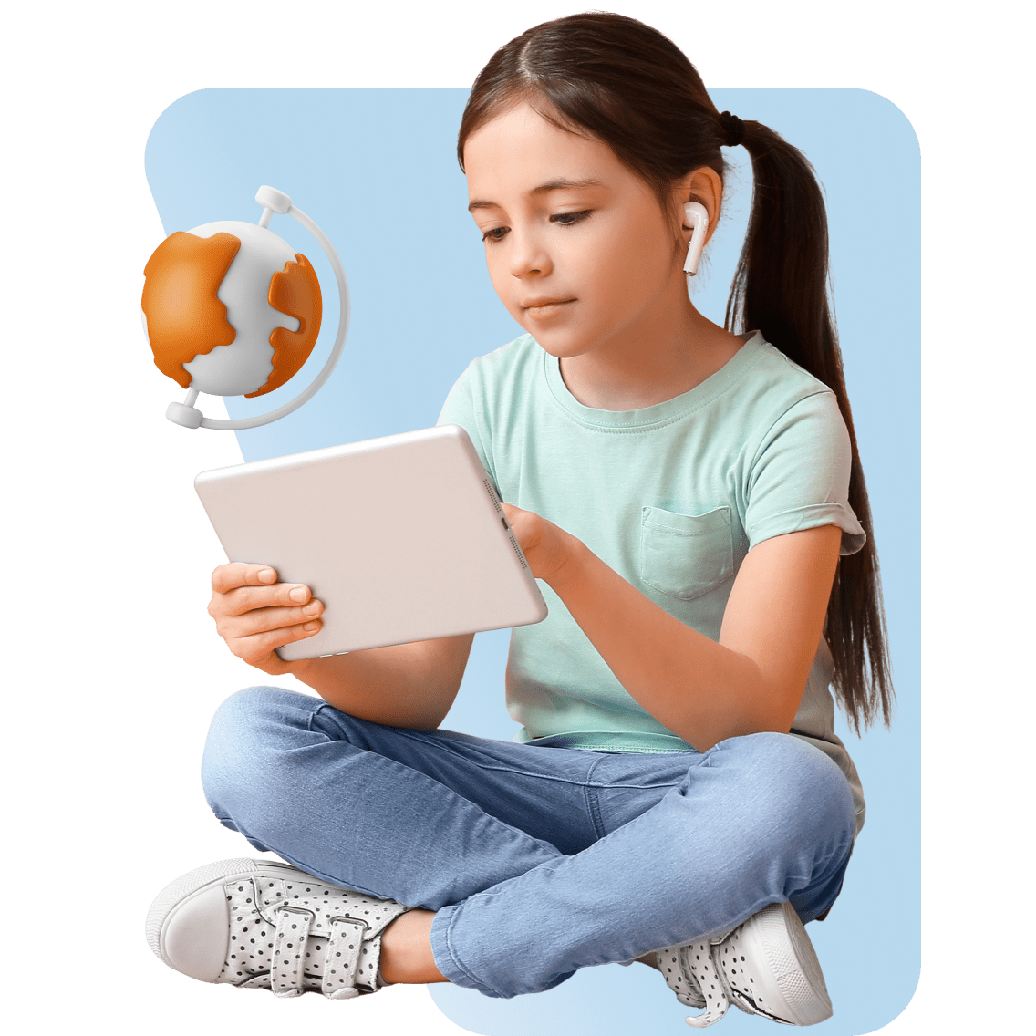 Online Homeschool Costs image 1 (name SECOND IMAGE 1 Young Girl Tablet Airpods Location)